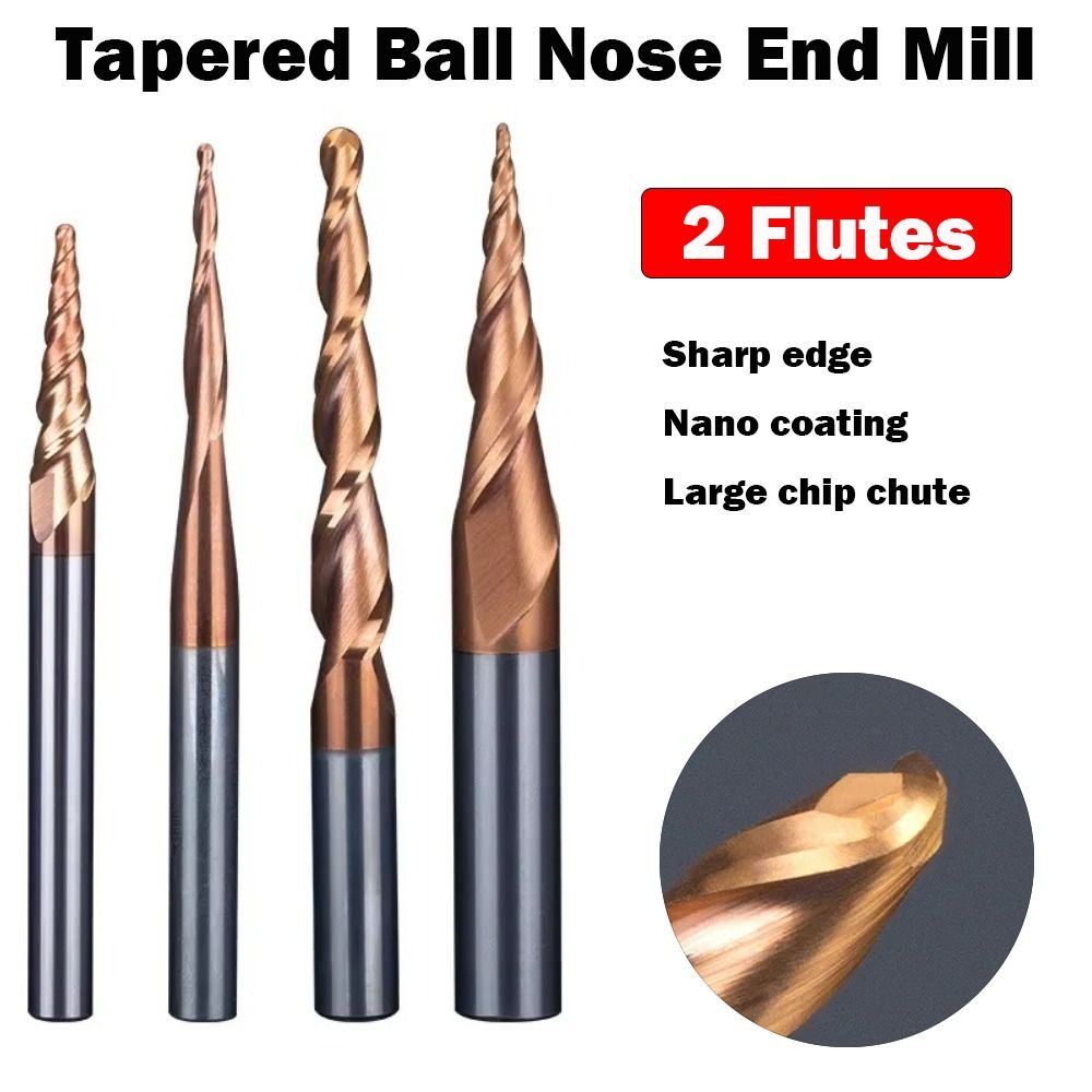 End Mill Set - HRC55 Vollhartmetall-Kugelkopffräser mit konischer Nase, CNC-Schnitzfräser,