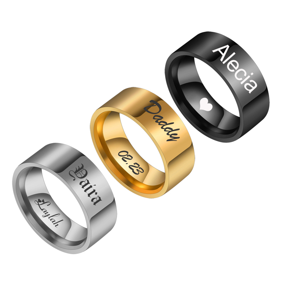 Coupling 8Mm - Personalisierte Gravierte 8mm Punk-Ringe mit Namen