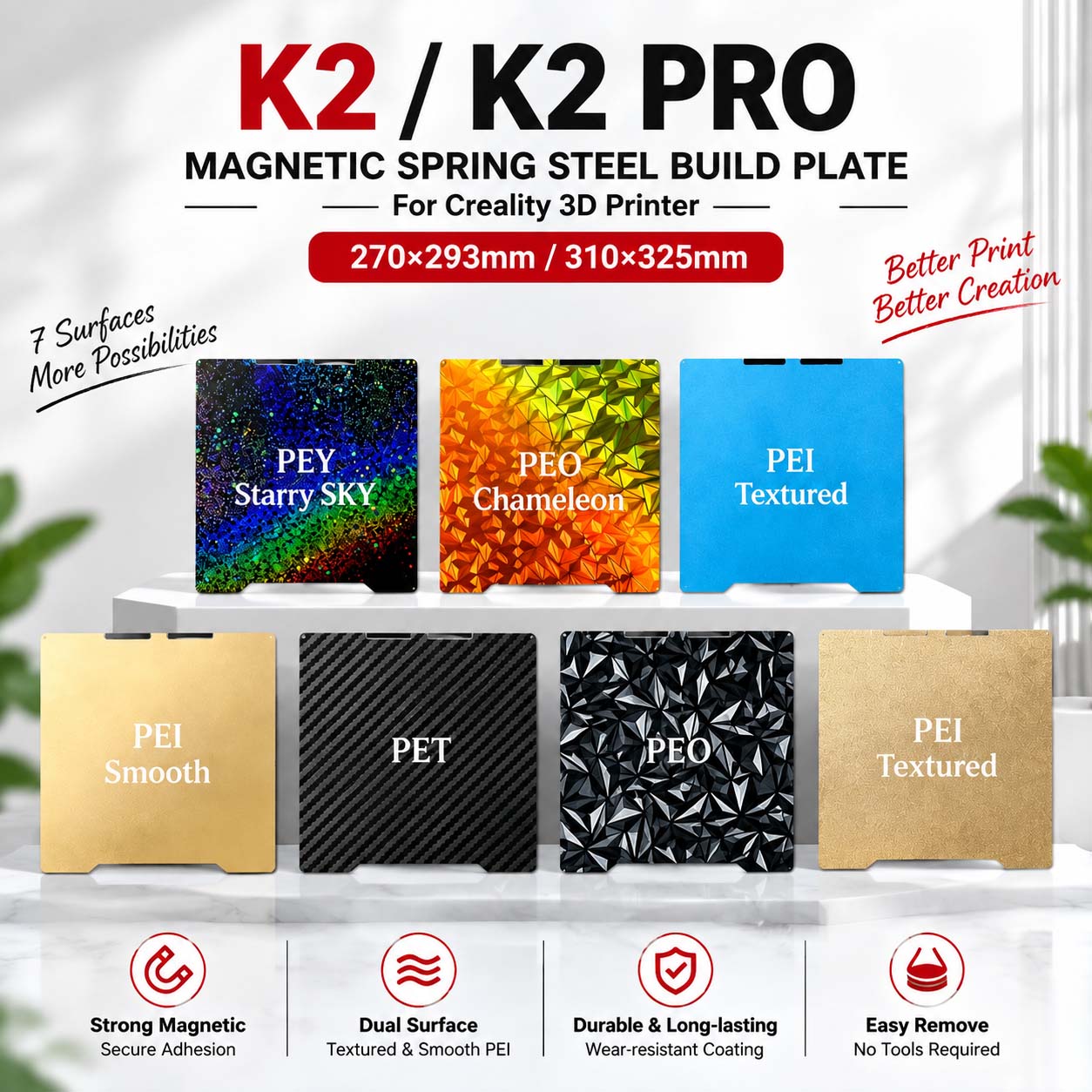 Aluminium Profile 2020 - Creality K2/K2 Pro Magnetische Federstahl-Bauplatte 270293/310325mm