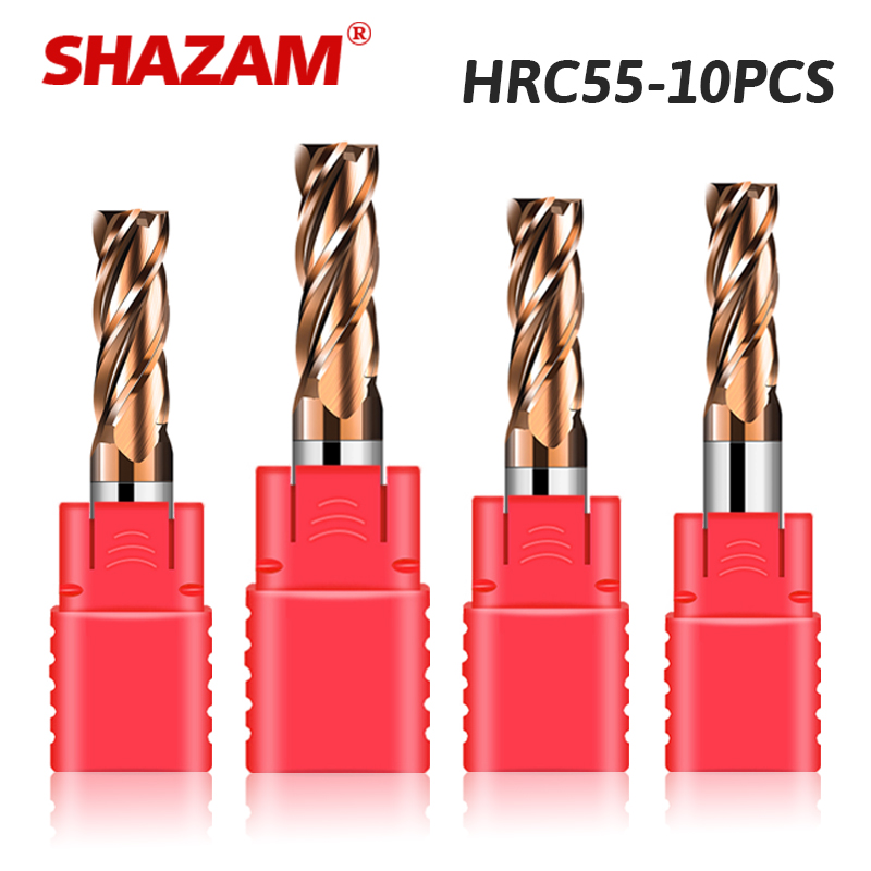 End Mill Set - Shazam 4-Schaft-hrc55 4-Flöten-Flachfräser Wolframstahl-Hartmetall-Legierung beschichtung 10-teiliger