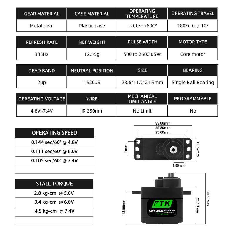 PTK 7452 MG-D 9g Digital Servo – Servo 9G Bewertung und Preis